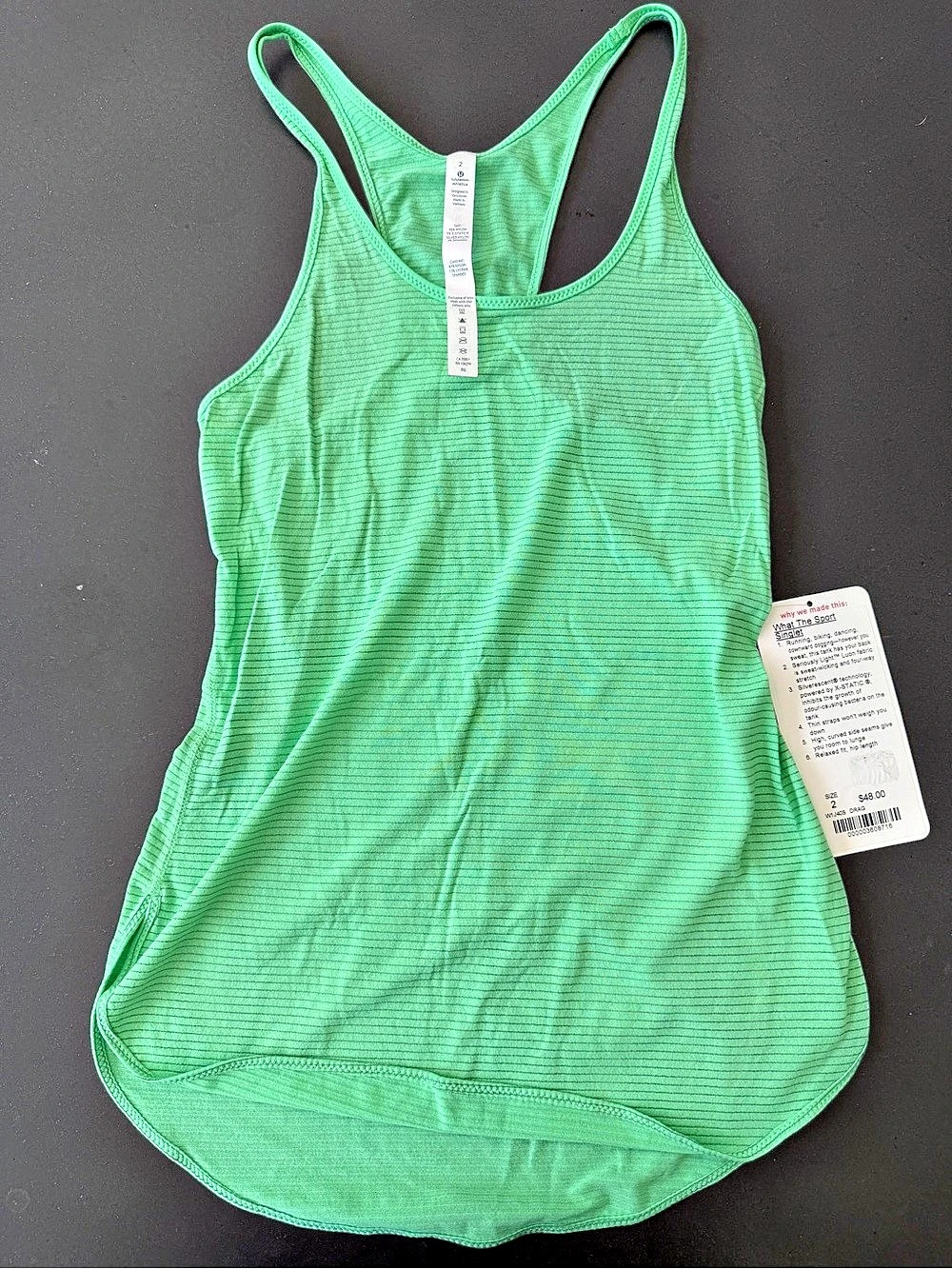 Lululemon What The Sport Singlet Athletic Tank in Green Size 2 NWT